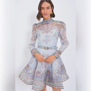 Zimmermann Eden Belted Long Sleeve Linen & Silk Minidress